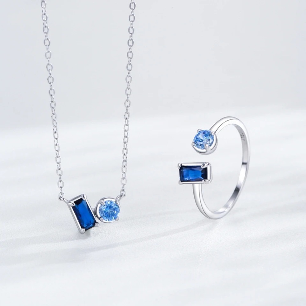Anthro 2-tone Blue Sapphire Crystal Geometrical Sterling Silver Stud Earrings - Picture 11 of 16
